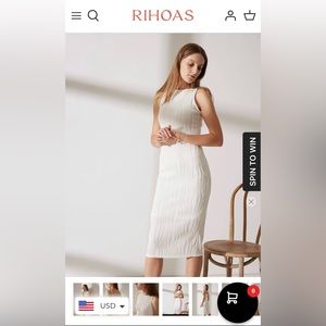 Rihoas White ripple-texture midi dress with pearl straps. Like new